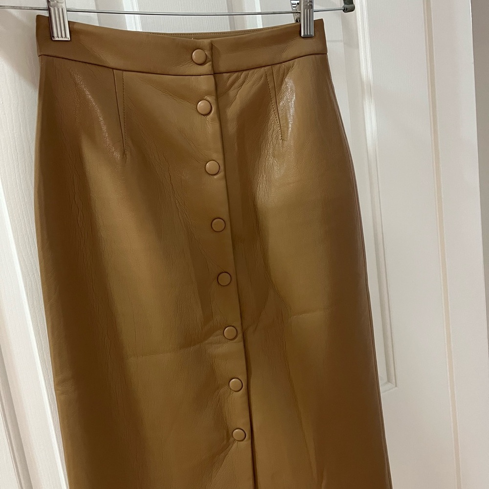 Wilfred Tan Pencil Skirt with Button Detail